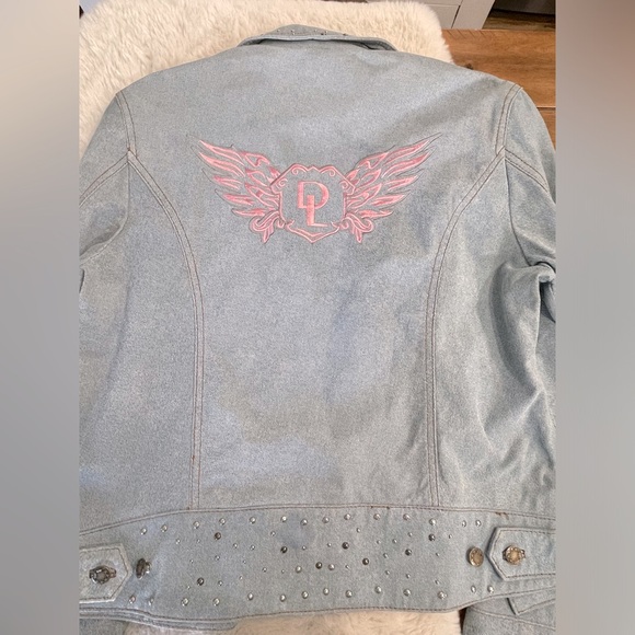 STUDDED BIKERS DREAM APPAREL DENIM Metal Hardware 100% LEATHER MOTORCYCLE JACKET - Picture 5 of 14